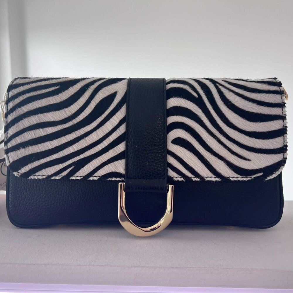 Divina Firenze Zebra Print Handmade Italian Leather Shoulder Bag